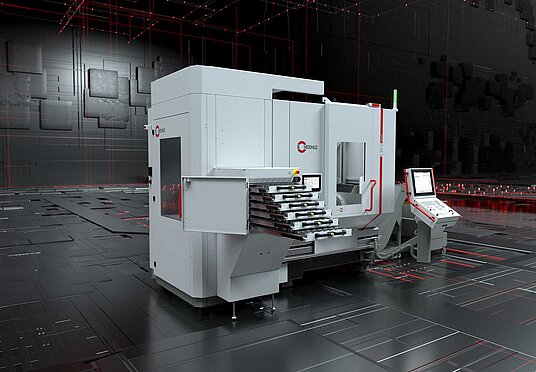 RS 05-2 robot system adapted to a HERMLE 5-axis machining centre